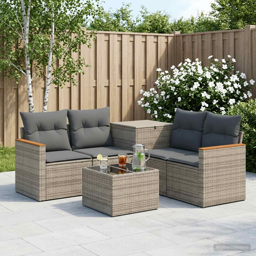 Sofa Sæt 6 stk. Grå og Mørkegrå Poly Rattan og Stål