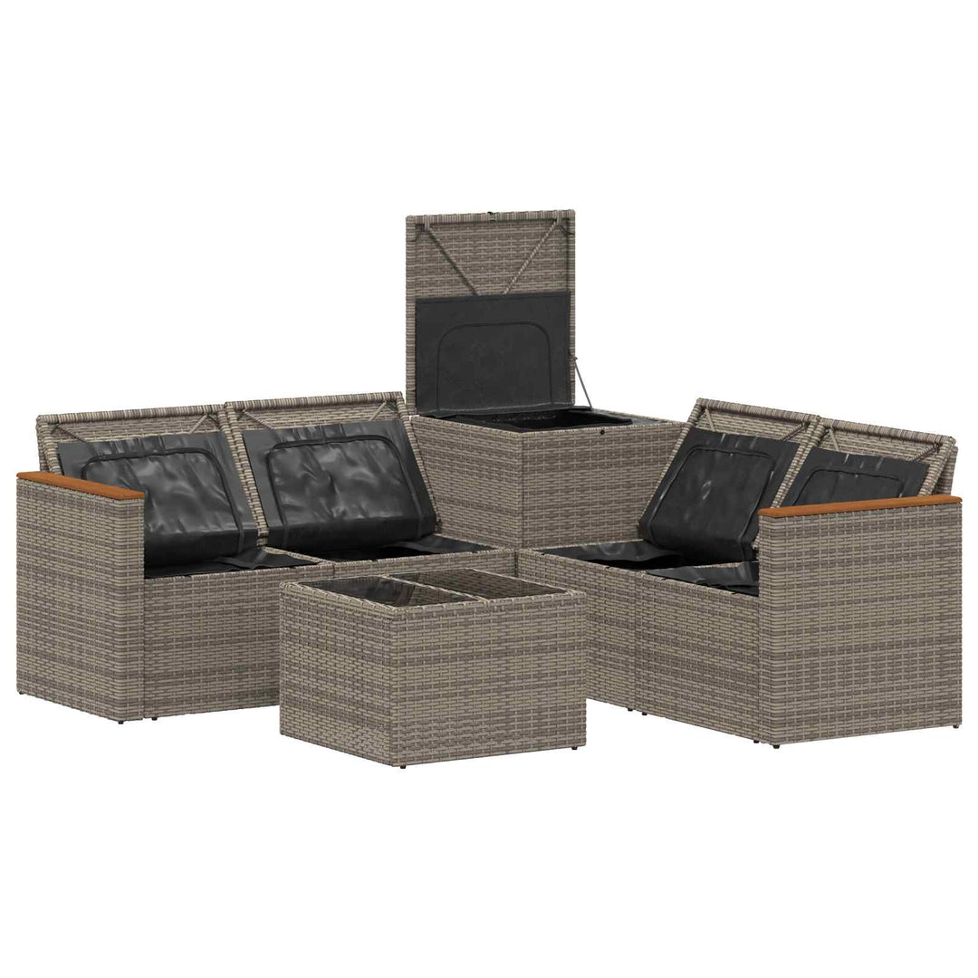 Sofa Sæt 6 stk. Grå og Mørkegrå Poly Rattan og Stål