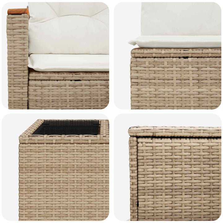 Sofa Sæt 6 stk. Beige og cremehvid Poly Rattan og Stål