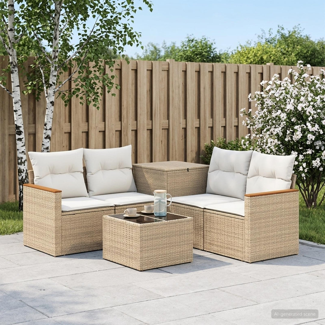 Sofa Sæt 6 stk. Beige og cremehvid Poly Rattan og Stål