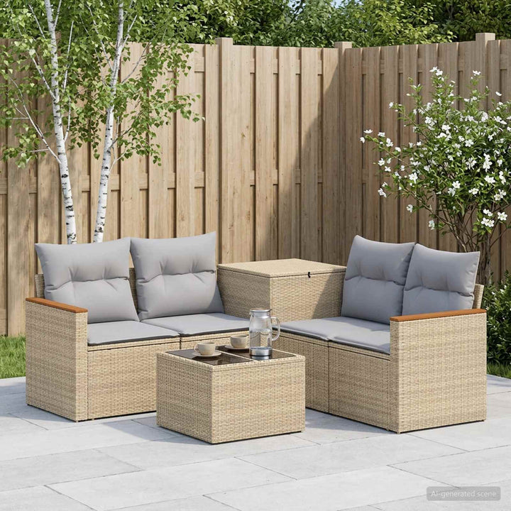 Sofa Sæt 6 stk. Beige og lys grå Poly Rattan og Stål
