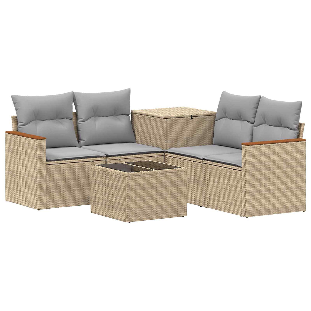 Sofa Sæt 6 stk. Beige og lys grå Poly Rattan og Stål