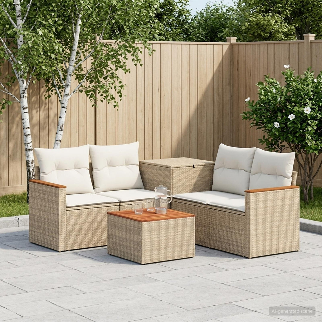 Sofa Sæt 6 stk. Beige og cremehvid Poly Rattan og Stål