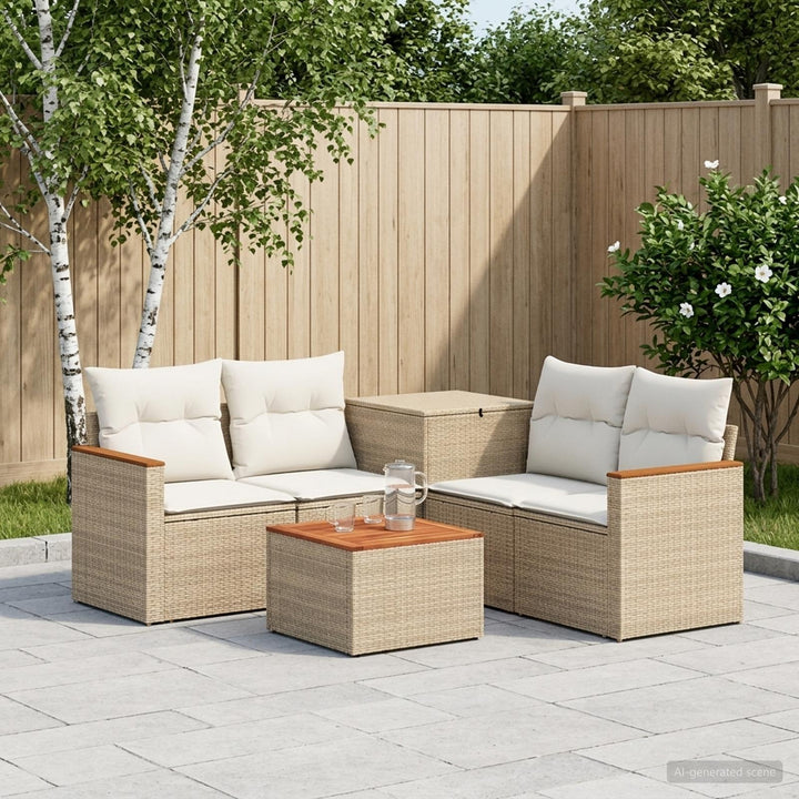 Sofa Sæt 6 stk. Beige og cremehvid Poly Rattan og Stål