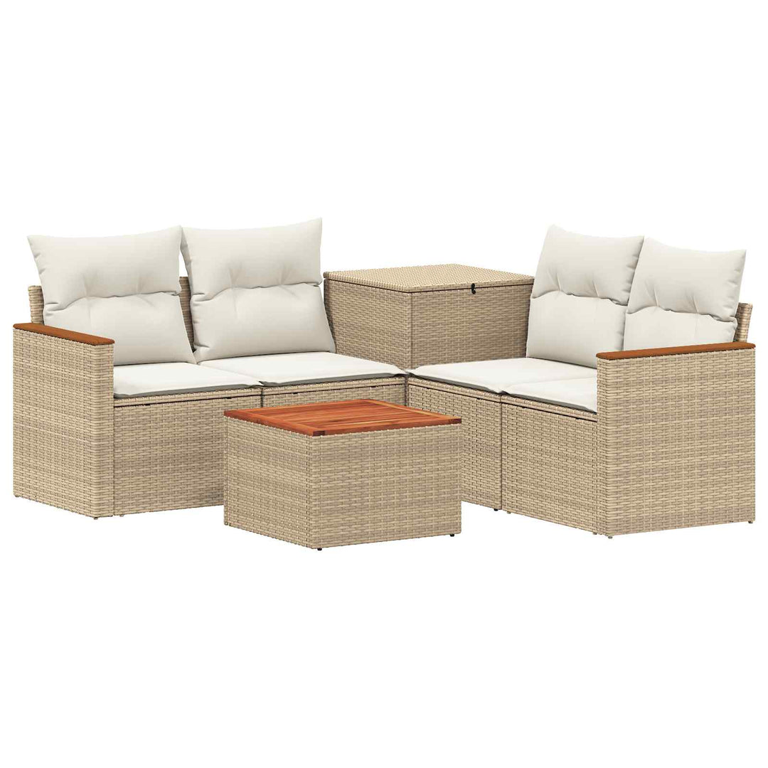 Sofa Sæt 6 stk. Beige og cremehvid Poly Rattan og Stål