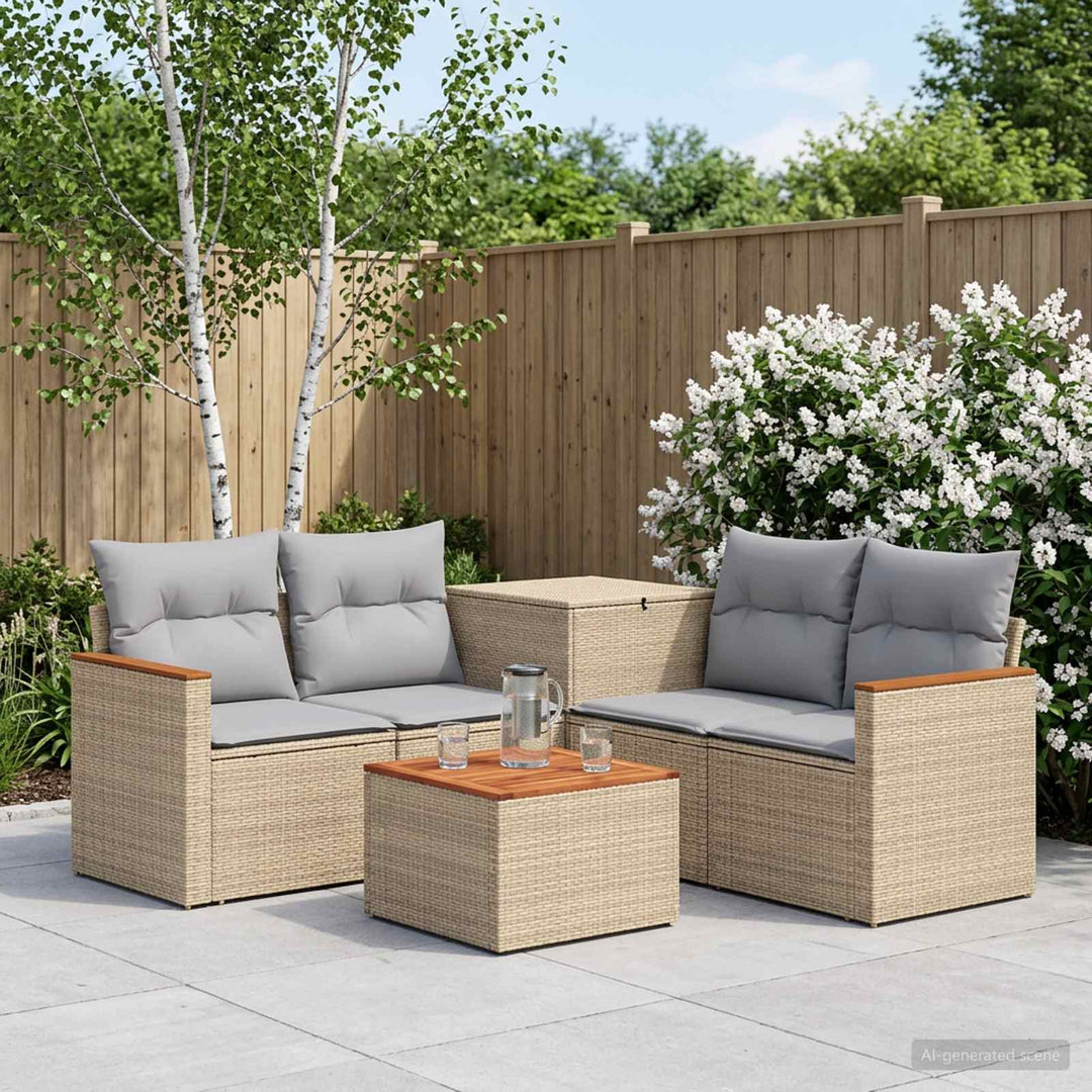 Sofa Sæt 6 stk. Beige og lys grå Poly Rattan og Stål