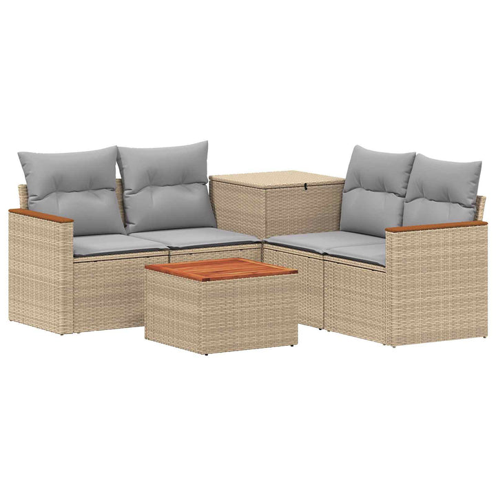 Sofa Sæt 6 stk. Beige og lys grå Poly Rattan og Stål