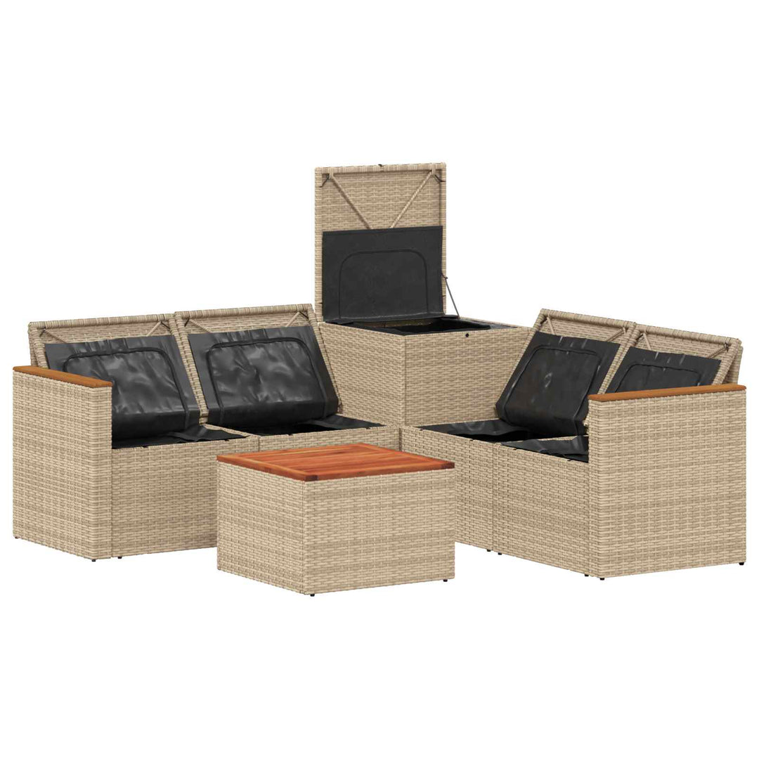 Sofa Sæt 6 stk. Beige og lys grå Poly Rattan og Stål