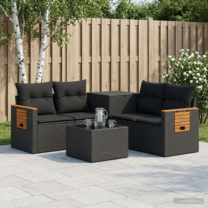 Sofa Sæt 6 stk. Sort Poly Rattan og Stål
