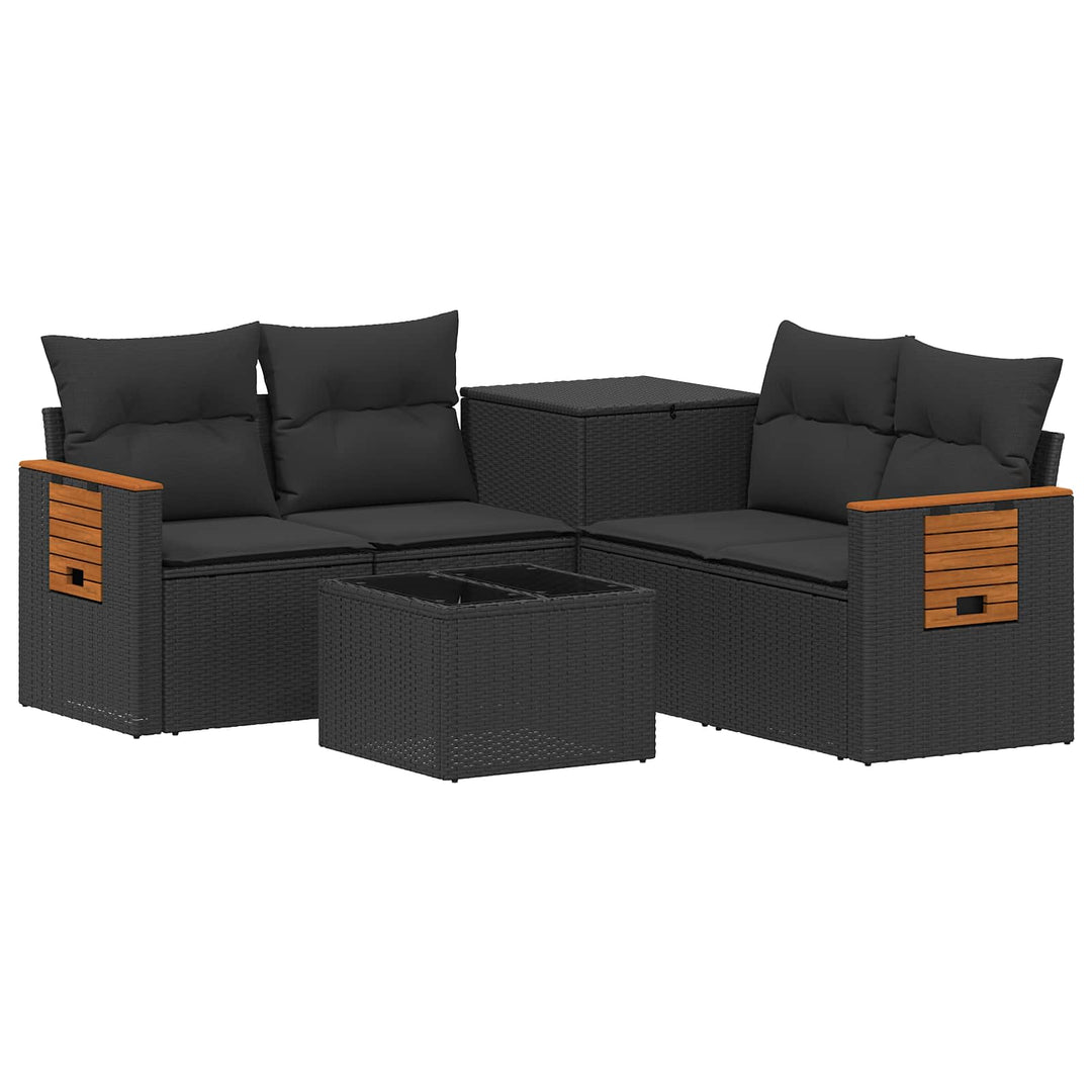 Sofa Sæt 6 stk. Sort Poly Rattan og Stål