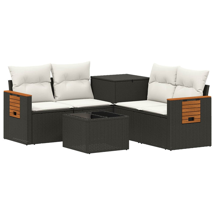 Sofa Sæt 6 stk. Sort og Cremehvid Poly Rattan og Stål