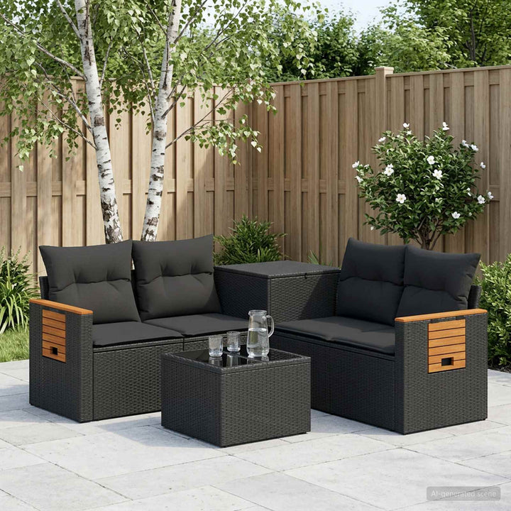 Sofa Sæt 6 stk. Sort Poly Rattan og Stål