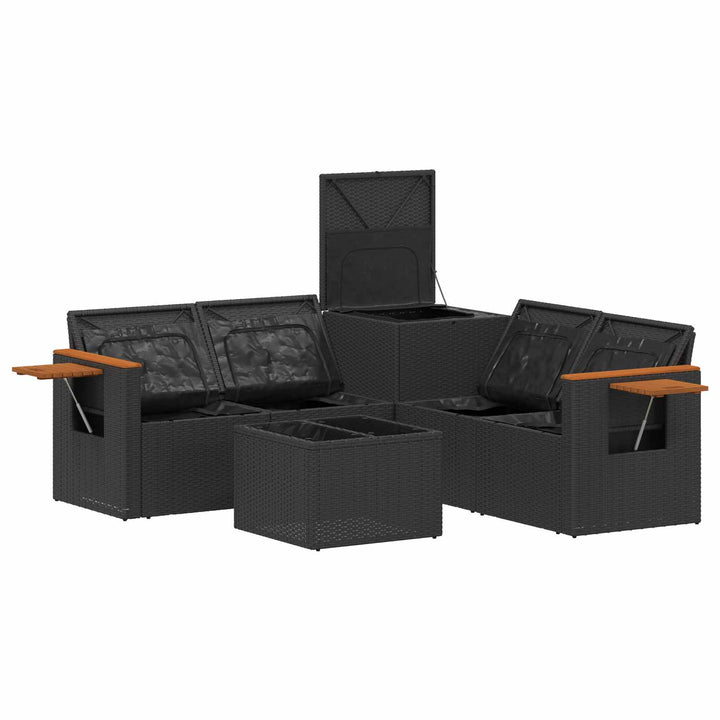 Sofa Sæt 6 stk. Sort Poly Rattan og Stål
