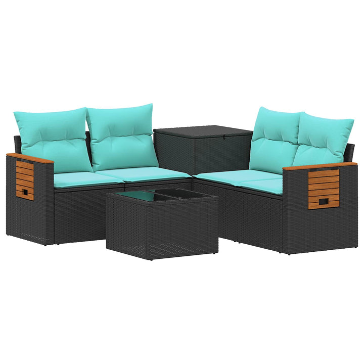 Sofa Sæt 6 stk. Sort og Blå Poly Rattan og Stål