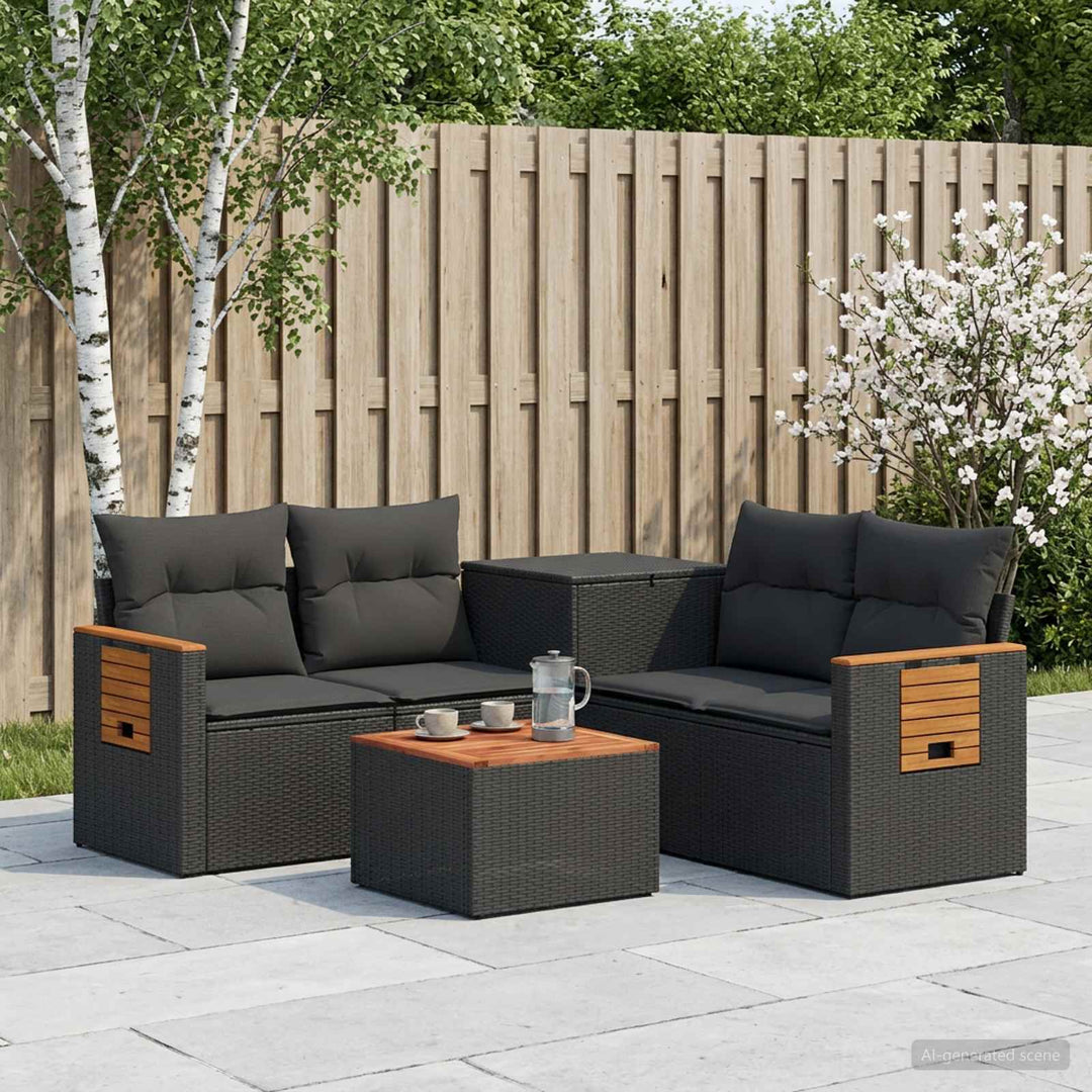 Sofa Sæt 6 stk. Sort Poly Rattan og Stål