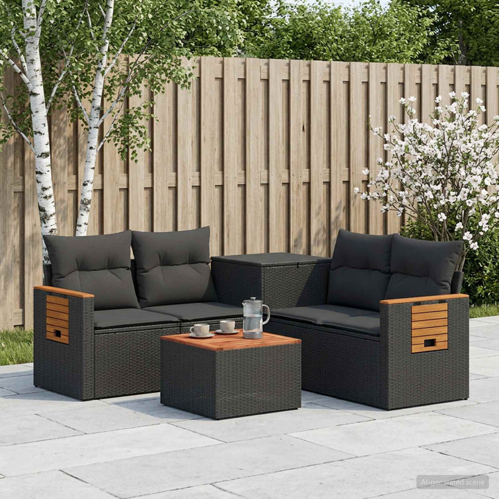 Sofa Sæt 6 stk. Sort Poly Rattan og Stål