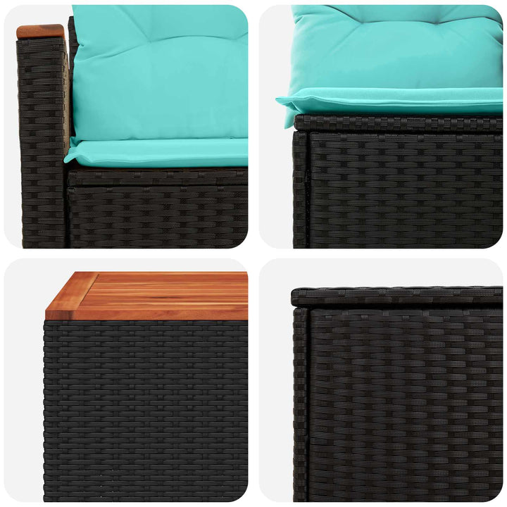 Sofa Sæt 6 stk. Sort og Blå Poly Rattan og Stål