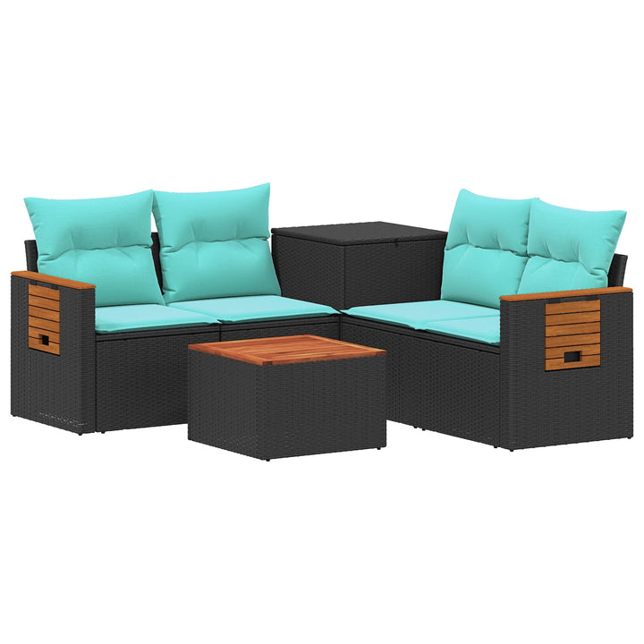 Sofa Sæt 6 stk. Sort og Blå Poly Rattan og Stål