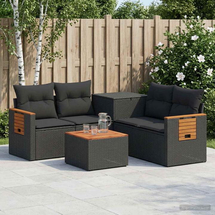 Sofa Sæt 6 stk. Sort Poly Rattan og Stål