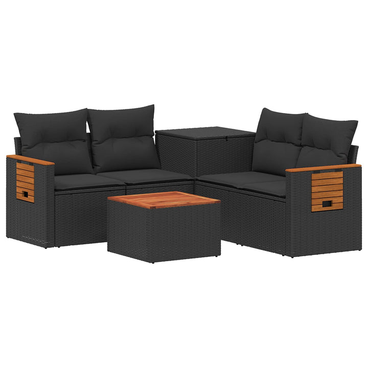 Sofa Sæt 6 stk. Sort Poly Rattan og Stål