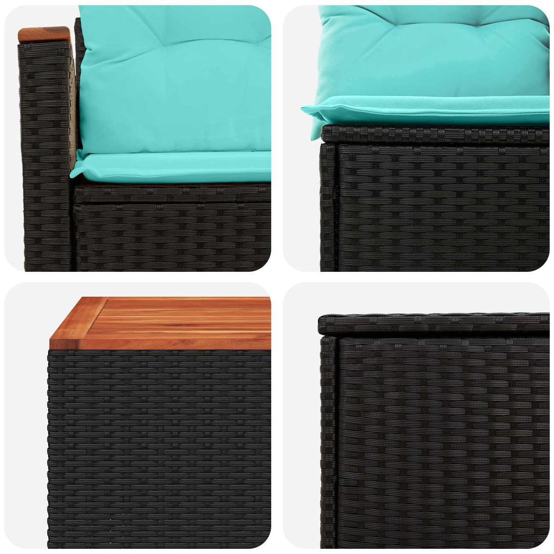 Sofa Sæt 6 stk. Sort og Blå Poly Rattan og Stål