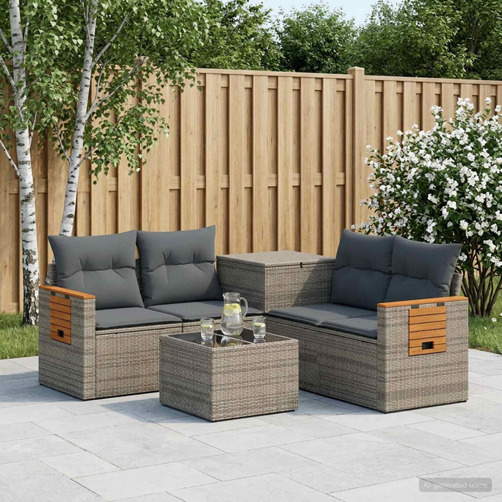 Sofa Sæt 6 stk. Grå og Mørkegrå Poly Rattan og Stål