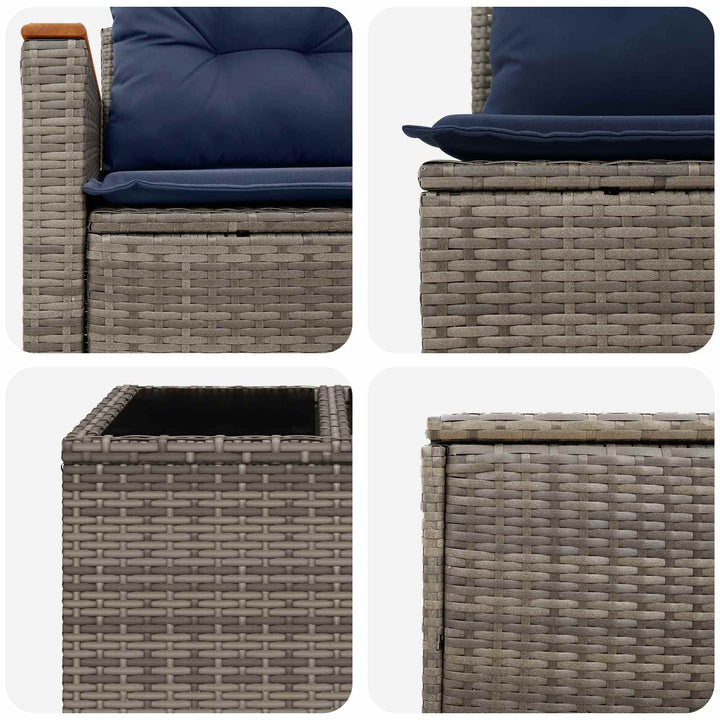 Sofa Sæt 6 stk. Grå og Marineblå Poly Rattan og Stål
