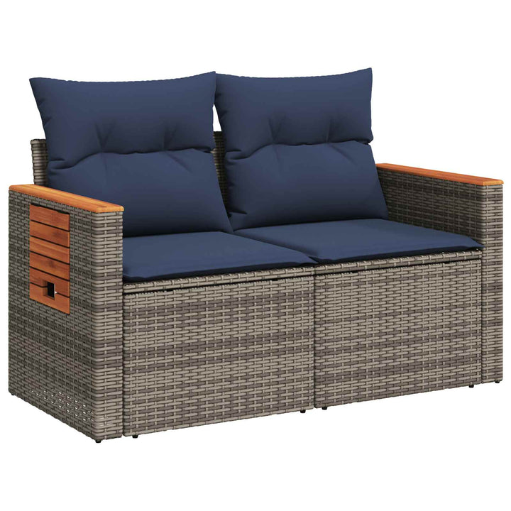 Sofa Sæt 6 stk. Grå og Marineblå Poly Rattan og Stål