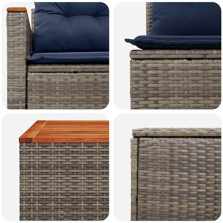 Sofa Sæt 6 stk. Grå og Marineblå Poly Rattan og Stål