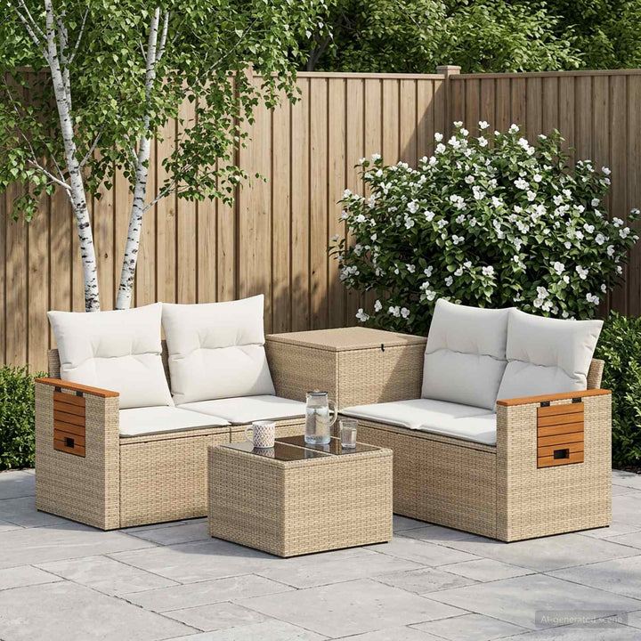 Sofa Sæt 6 stk. Beige og cremehvid Poly Rattan og Stål