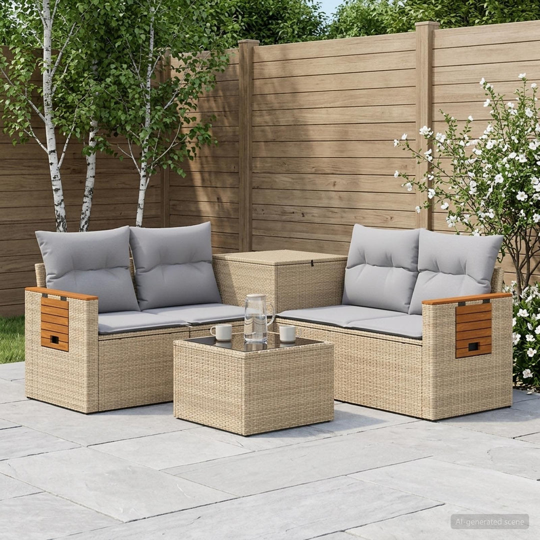 Sofa Sæt 6 stk. Beige og lys grå Poly Rattan og Stål