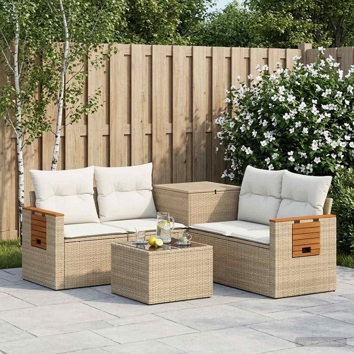 Sofa Sæt 6 stk. Beige og cremehvid Poly Rattan og Stål