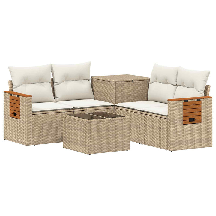 Sofa Sæt 6 stk. Beige og cremehvid Poly Rattan og Stål