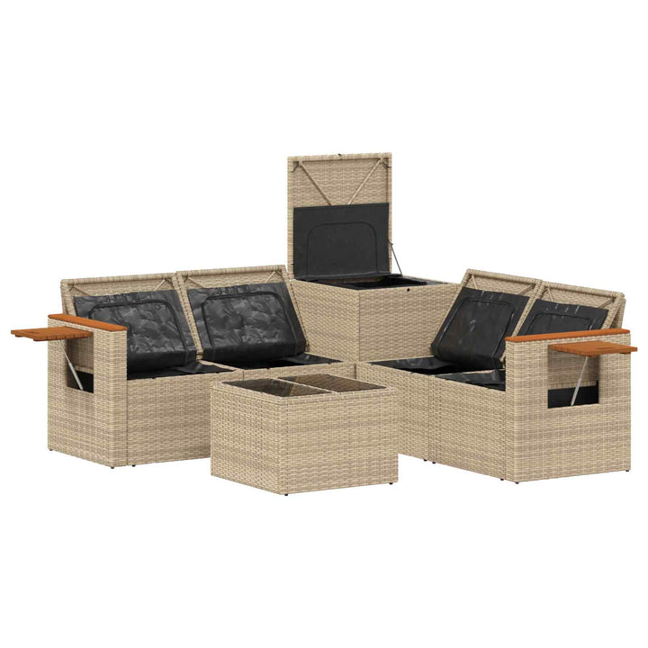 Sofa Sæt 6 stk. Beige og cremehvid Poly Rattan og Stål