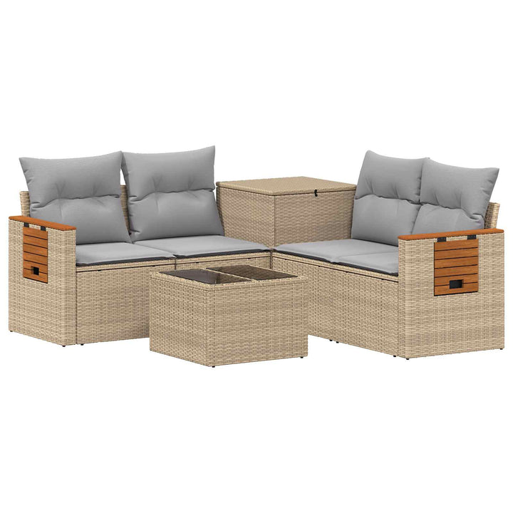 Sofa Sæt 6 stk. Beige og lys grå Poly Rattan og Stål