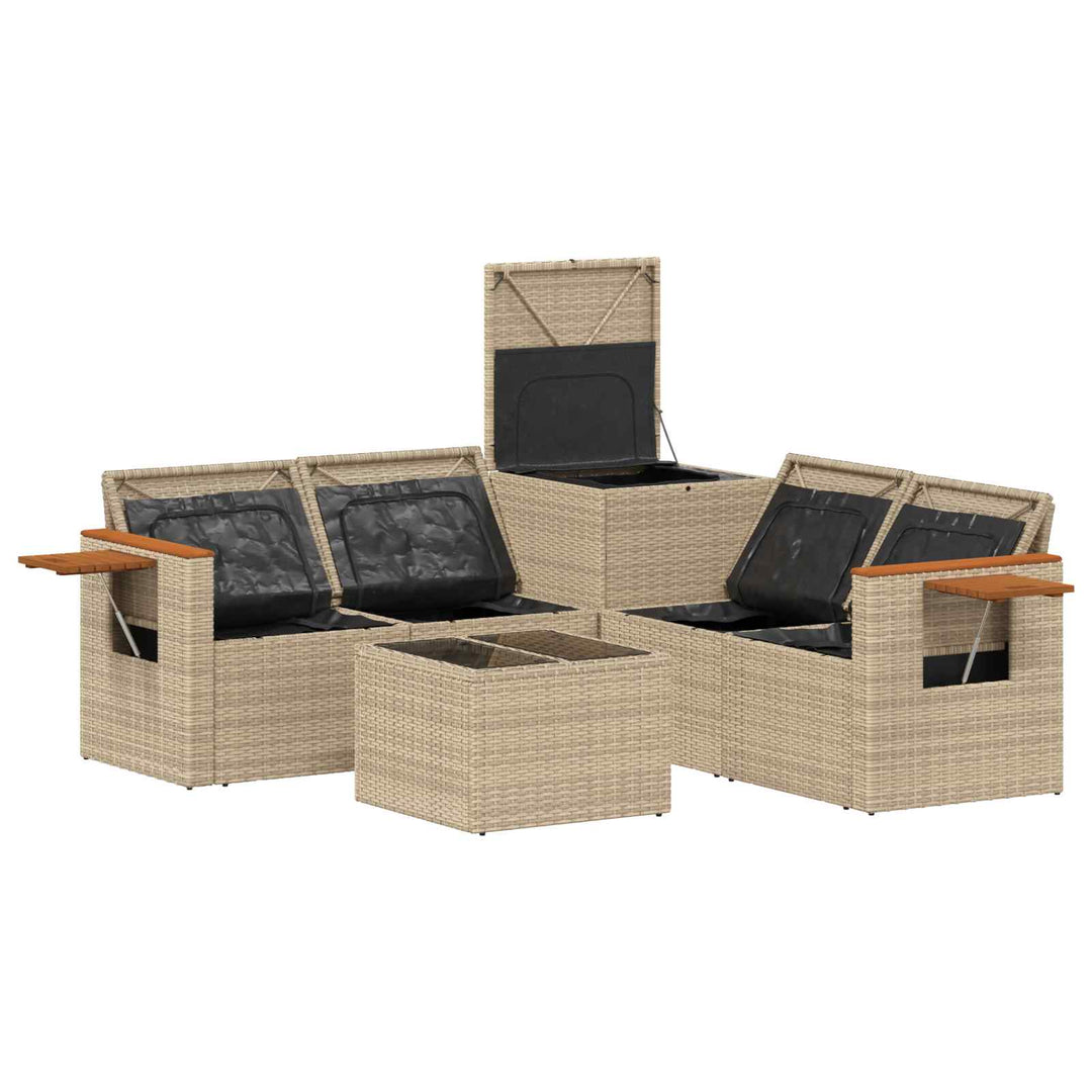 Sofa Sæt 6 stk. Beige og lys grå Poly Rattan og Stål
