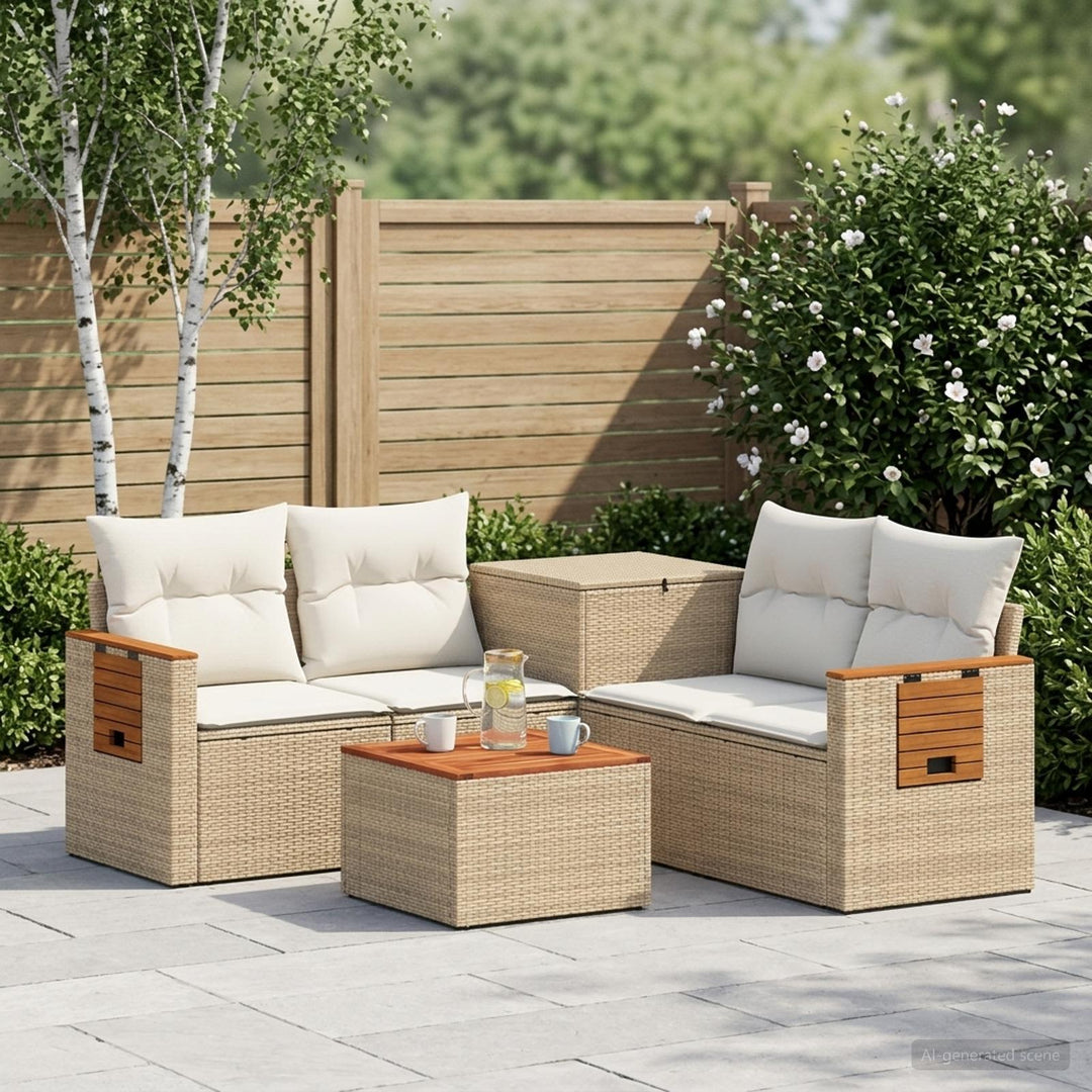 Sofa Sæt 6 stk. Beige og cremehvid Poly Rattan og Stål
