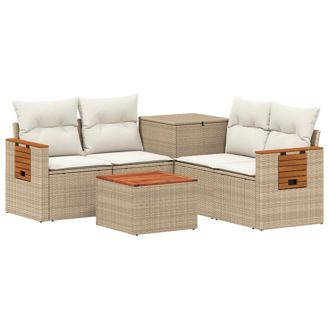 Sofa Sæt 6 stk. Beige og cremehvid Poly Rattan og Stål