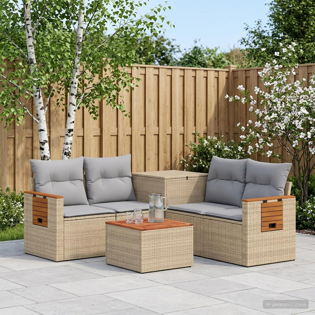 Sofa Sæt 6 stk. Beige og lys grå Poly Rattan og Stål