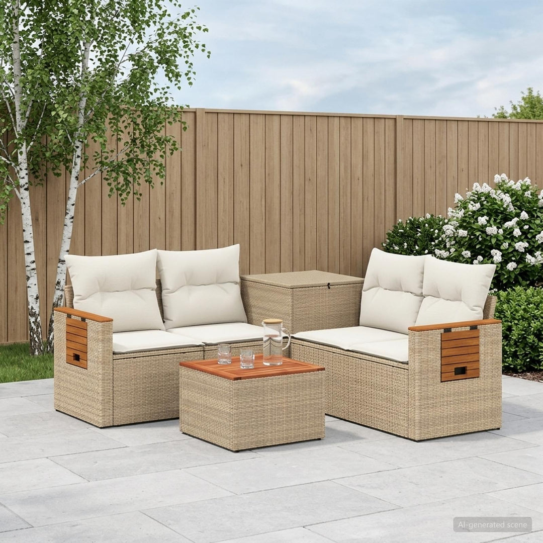 Sofa Sæt 6 stk. Beige og cremehvid Poly Rattan og Stål