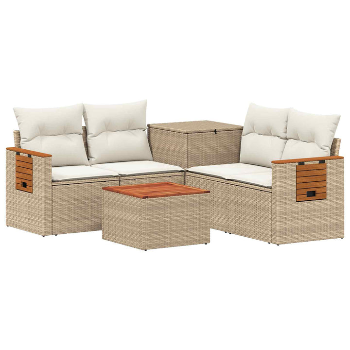 Sofa Sæt 6 stk. Beige og cremehvid Poly Rattan og Stål