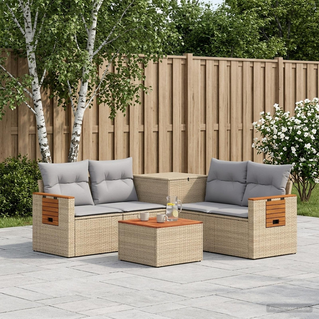 Sofa Sæt 6 stk. Beige og lys grå Poly Rattan og Stål