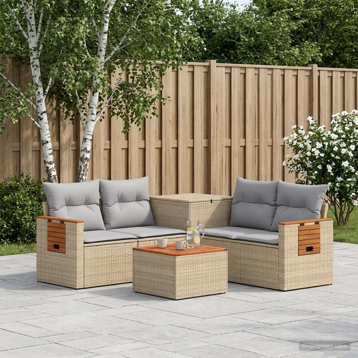 Sofa Sæt 6 stk. Beige og lys grå Poly Rattan og Stål