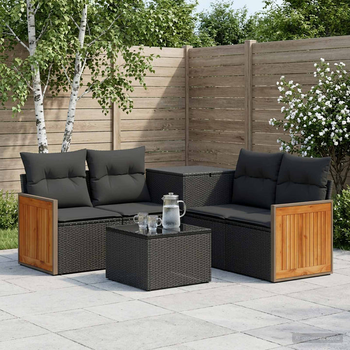 Sofa Sæt 6 stk. Sort Poly Rattan og Stål
