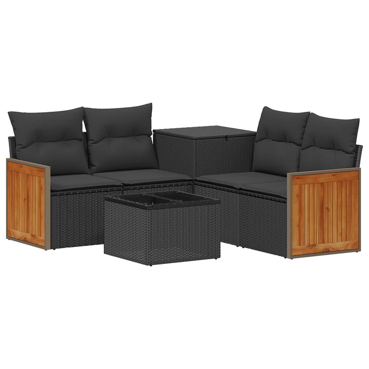 Sofa Sæt 6 stk. Sort Poly Rattan og Stål