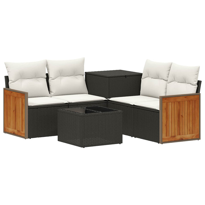 Sofa Sæt 6 stk. Sort og Cremehvid Poly Rattan og Stål