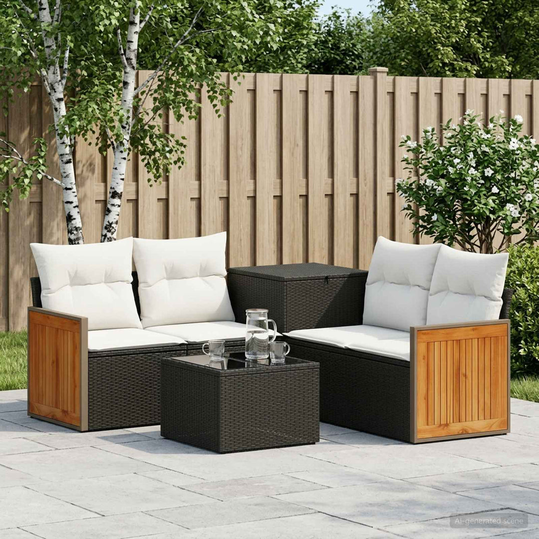 Sofa Sæt 6 stk. Sort og Cremehvid Poly Rattan og Stål