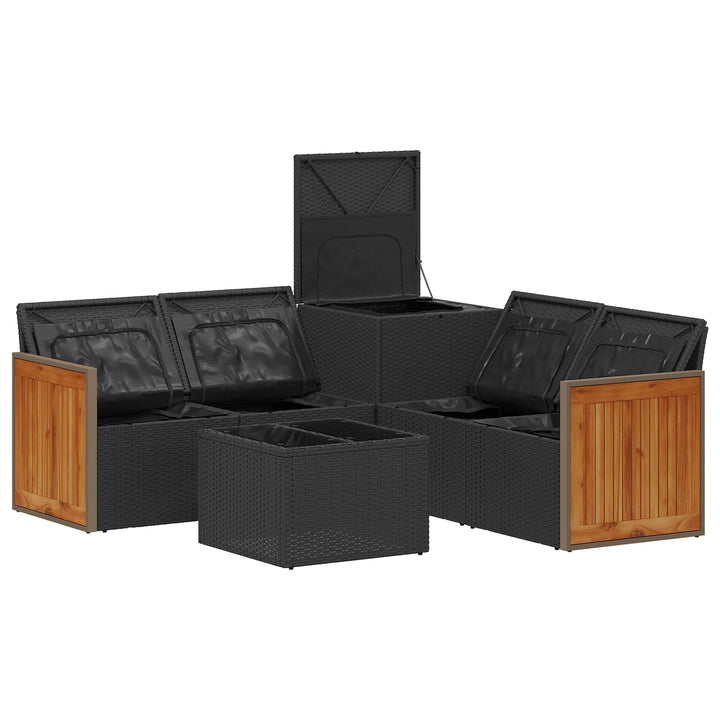 Sofa Sæt 6 stk. Sort og Cremehvid Poly Rattan og Stål