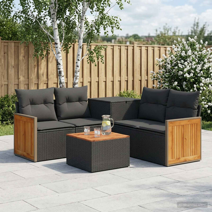 Sofa Sæt 6 stk. Sort Poly Rattan og Stål