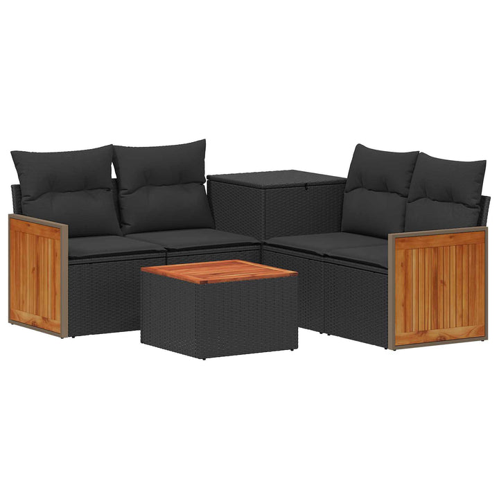 Sofa Sæt 6 stk. Sort Poly Rattan og Stål
